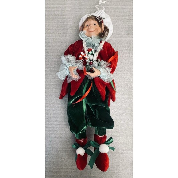 Christmas Cook Elf Shelf Sitter Ornament 16" Red Green Outfit Articulated Legs - Picture 5 of 10